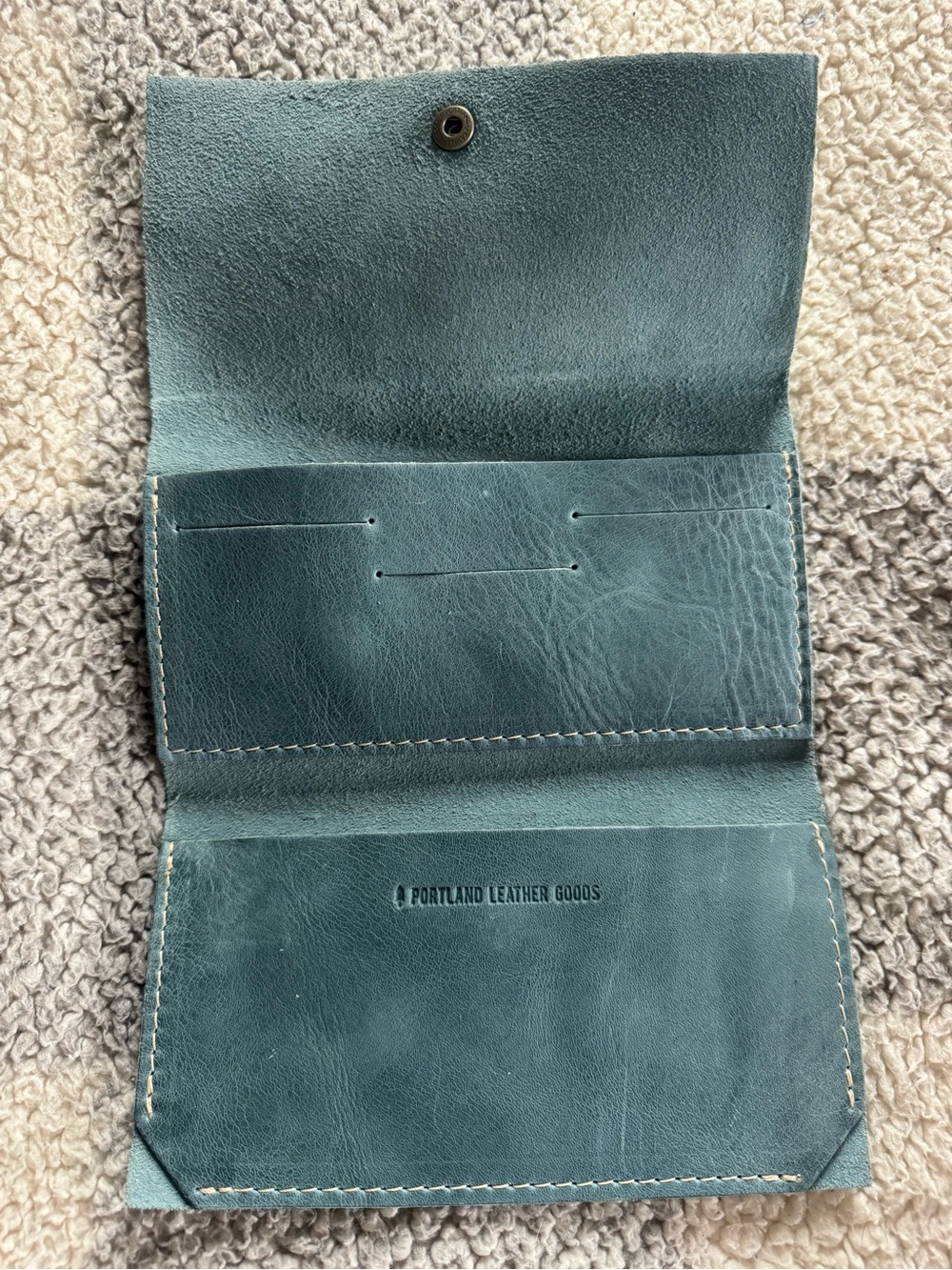 Portland Leather Teal Fold-Over Snap Wallet - Picture 2 of 2